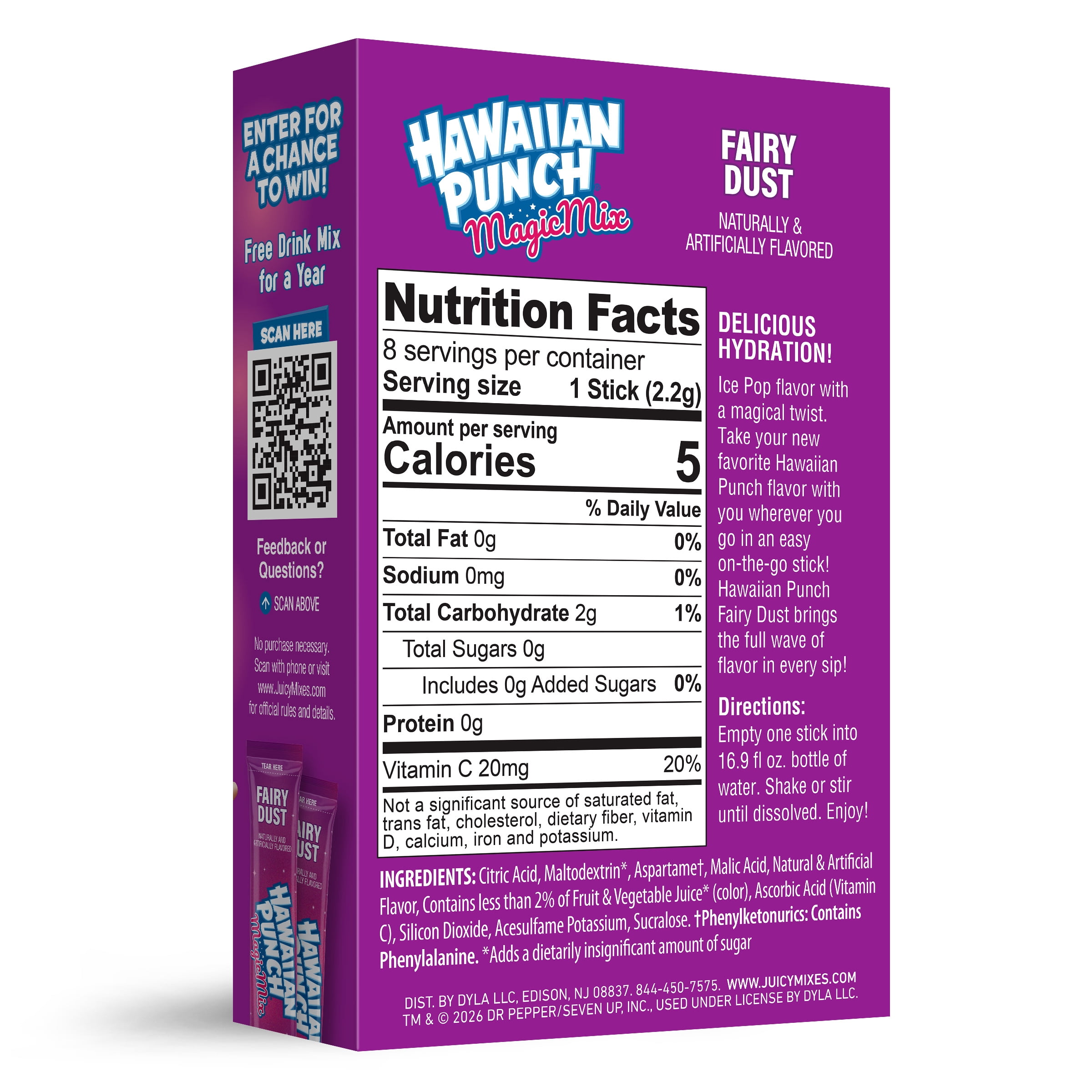 Hawaiian Punch Fairy Dust Powder Drink Mix, Sugar-Free, 8 Sticks