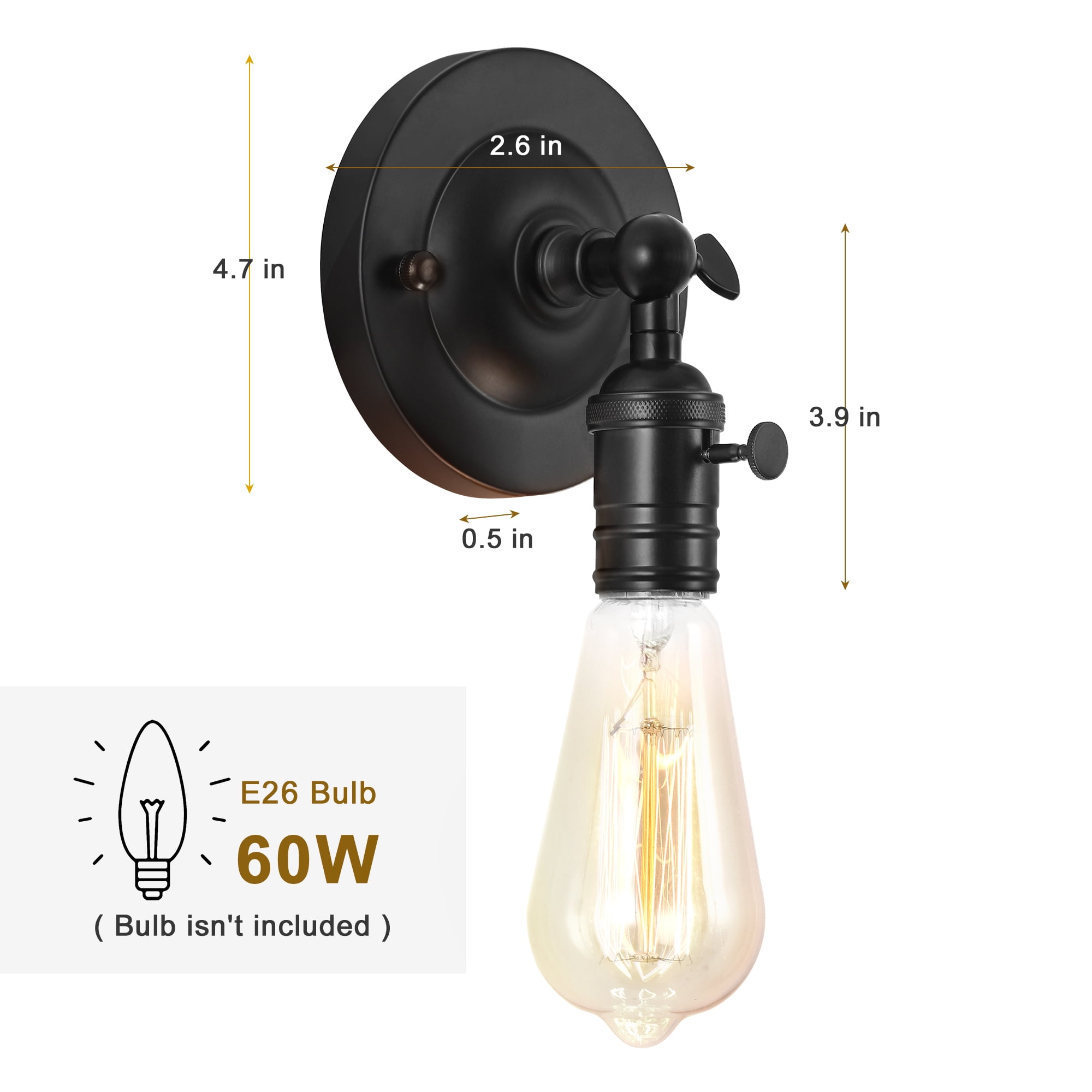 Set Of 4 Small Adjustable Industrial Wall Sconces For Bedroom, Hallway, Bathroom Wall, Black