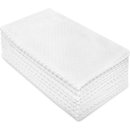 KKFEN-Amazing Kitchen Towels - Set of 8 Terry Towels - 100% Cotton Euro Café Waffle Weave Dish Towel Set - Soft Absorbent Quick Dry Low Lint Reusable Pantry Bar Cleaning Cloth - 16 x 28 - White