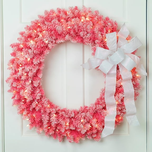 Northlight 36" Prelit Flocked Hot Pink Artificial Christmas Wreath - Clear Lights