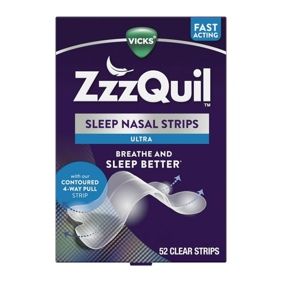 Vicks ZzzQuil Sleep Aid Ultra Nasal Strips, Anti-Snoring, Clear, Unscented, 52 Count