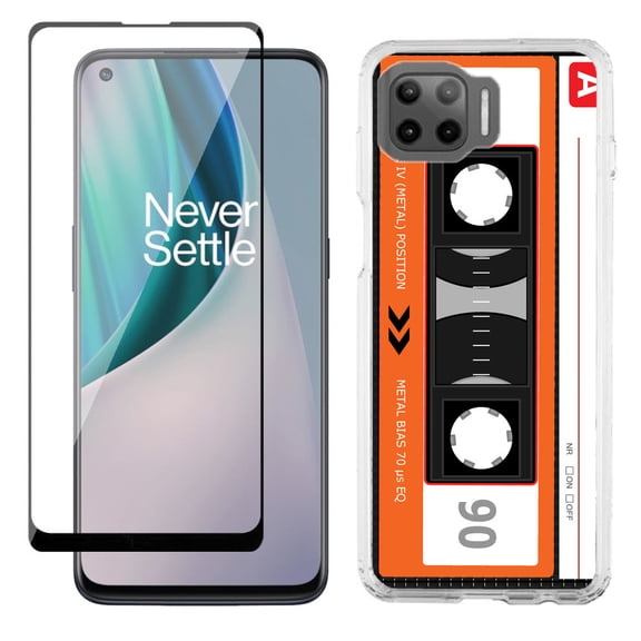 Slim-Fit Protective Phone Case compatible with Motorola Moto One 5G UW, with Tempered Glass Screen Protector, by OneToughShield ® - Cassette Orange