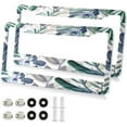 thumbnail image 2 of GZHJMY Tropical Flowers License Plate Frame 2 Pack 2 Holes Car Aluminum License Plate Holder Automotive Parts Decoration Universal with Screw Caps Cover, 2 of 7