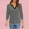 thumbnail image 4 of Garbnen Puff Sleeve Tops Striped V Neck Womens 3/4 Sleeve Top Color Block Spring Three Quarter Sleeve Blouses Women, 4 of 4