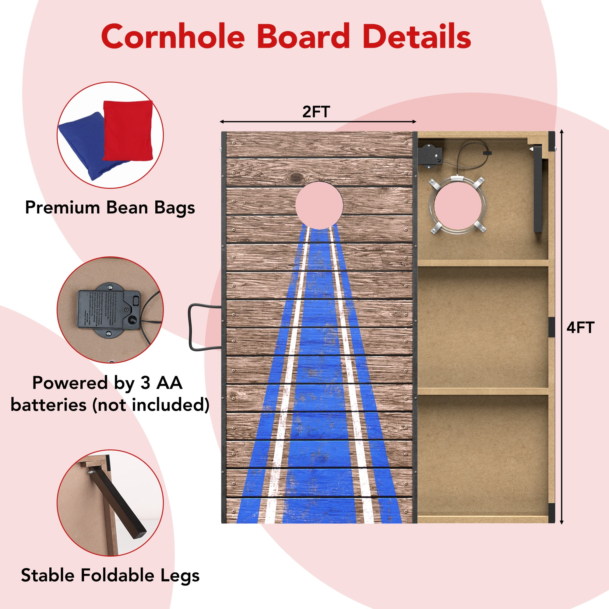 4x2 ft Wooden LED Cornhole Game Set, Portable Outdoor Cornhole Boards with 8 Bean Bags for Backyard Beach Camping Parties Family Games