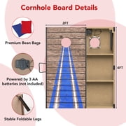 4x2 ft Wooden LED Cornhole Game Set, Portable Outdoor Cornhole Boards with 8 Bean Bags for Backyard Beach Camping Parties Family Games