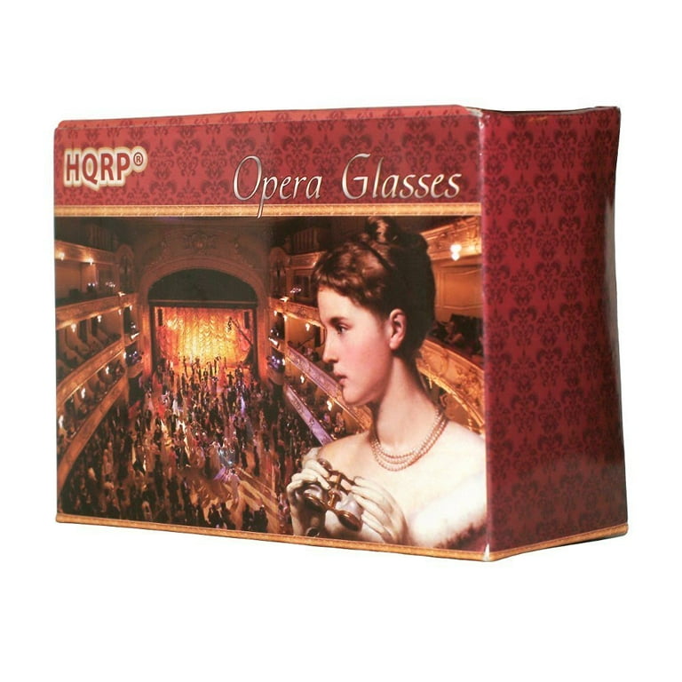 HQRP Opera Glasses Black with Gold Trim w Built In Extendable Handle in Gift Box