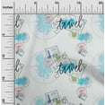 thumbnail image 1 of oneOone Silk Tabby Turquoise Blue Fabric Stamps & Direction Compass Travel Craft Projects Decor Fabric Printed By The Yard 42 Inch Wide, 1 of 4