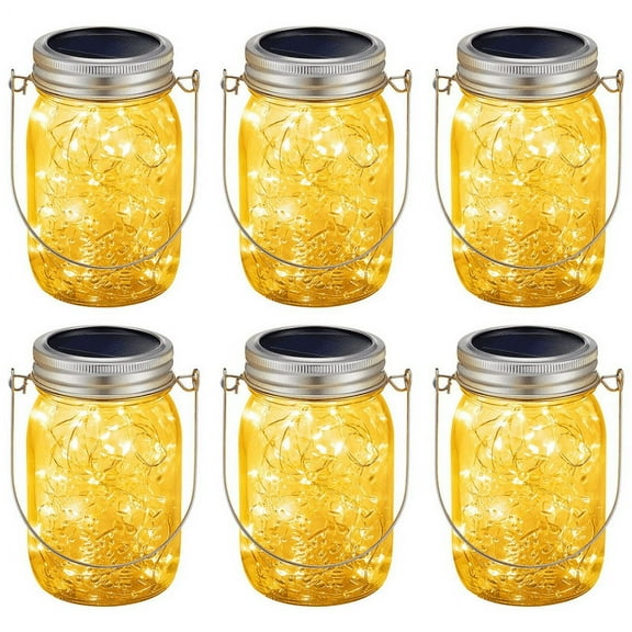 6 Pack Solar String Fairy Lights Hanging Mason Jar Lights Outdoor, 20 LED Waterproof Solar Lanterns for Front Porch Decor, Outdoor Garden Decor for Christmas Lights（Jar Not Included）