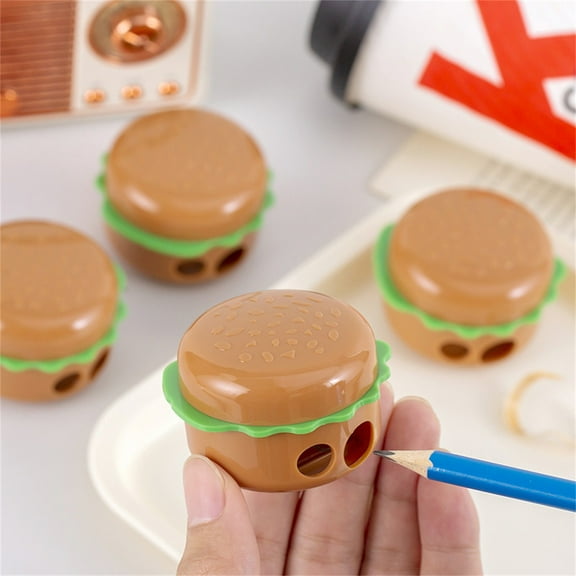 Pencil Sharpener under $5! CQCYD Hamburger Shape Pencil Sharpener, Dual Hole Pencil Sharpener for Study, Cute Stationery Sharpener with Container, Graduation Gift for Teens, Portable Pencil Sharpener