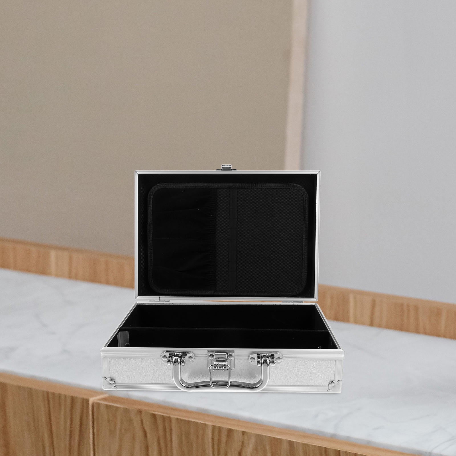 Mobestech Silver Aluminum Briefcase Hard Storage Case with Lock for Tools and Travel Use