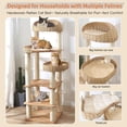 thumbnail image 3 of Wooden Cat Tree for Indoor Cats, 62-Inch Tall Cat Tower with Scratching Post for Large Cats, Solid Wood Cat Condo with Handwoven Basket, Modern Cat Tree Tower with Hammock, Easy to Clean, 3 of 8