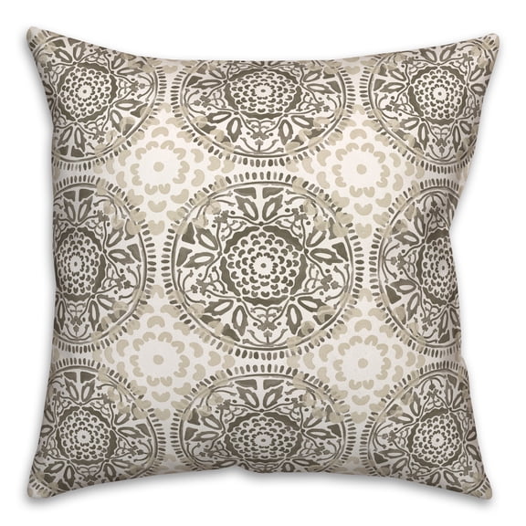 Creative Products Grey and Tan Pattern Medallions 20x20 Indoor / Outdoor Pillow