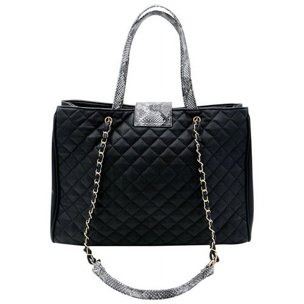 Bhumane Laptop Tote Shoulder Bags (up to 15.6 inch) Water Resistant Quilted Handbag Large Capacity with Padded Compartment Business Work Office Compatible with MacBook & Notebook (Black w gray snake)