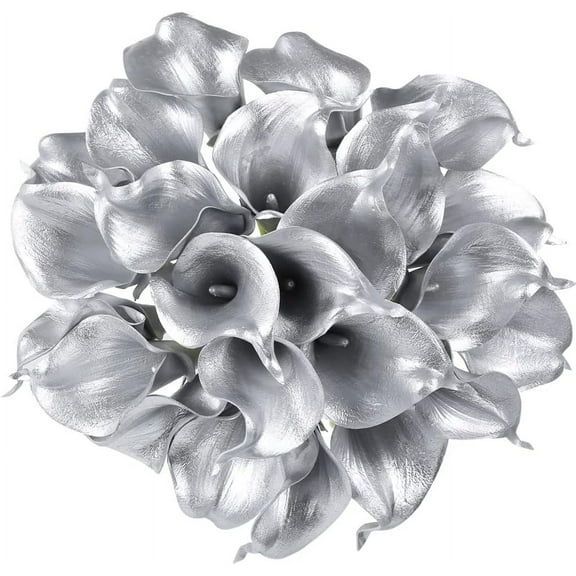 Silver Calla Lily Artificial Flowers, Silver Flowers for DIY Wedding Bouquets Centerpieces Bridal Shower Party Home Flower Arrangement Decorations (Silver)