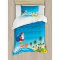 thumbnail image 3 of Christmas Queen Size Duvet Cover Set, Surfing Santa on a Wave with Sack at the Beach Tropical Night Fantasy Cartoon, Decorative 3 Piece Bedding Set with 2 Pillow Shams, Multicolor, by Ambesonne, 3 of 3