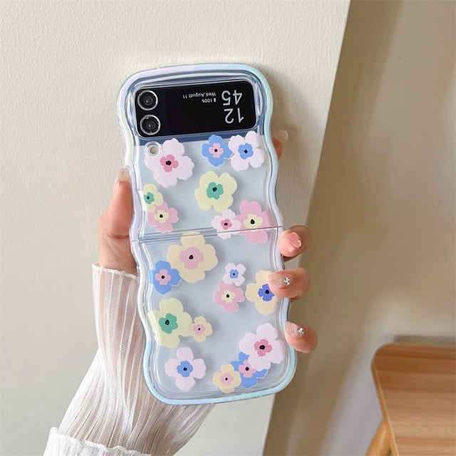 Funda para teléfono móvil Samsung Galaxy Zflip 5/6 generación con borde ondulado y flores pintadas al óleo para Zflip 3/4 generación