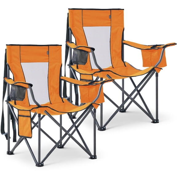 Two Pack Oversized Camping Chairs Folding Outdoor Chair Support Four Hundred Pounds Lightweight Lawn Chairs With Cup Holders Side Pocket Cooler Bag Portable Camp Chair For Outside Tailgating Sports,