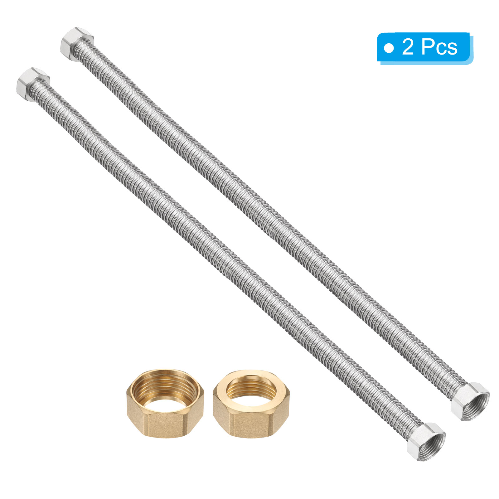 Flexible Stainless Steel Water Heater Hose, 2 Pack 24 Inch Durable Corrugated Water Heater Connector Hoses for Female Iron Water Pipes Fitting, (1G Female x 1G Female)