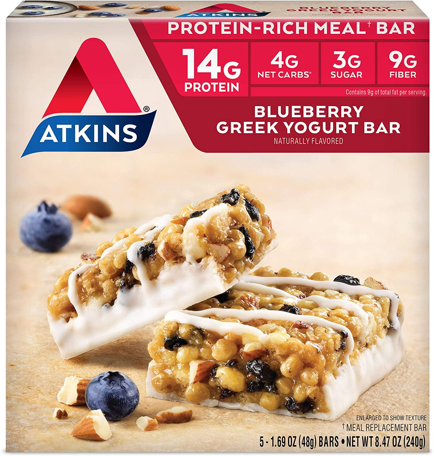 Atkins Protein-Rich Meal Bar, Blueberry Greek Yogurt, 5 Count each pack