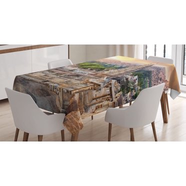 Ambesonne East Tablecloth Rectangular Table Cover, Tower Building at Sunset, 60"x90", Orange Cream