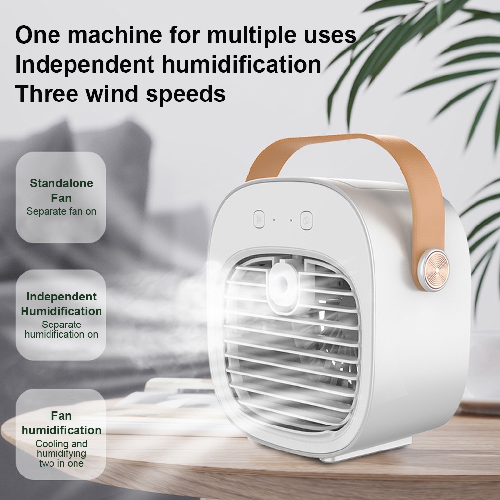 Mini Climatiseur Portable Ventilateur USB - 3 Vitesses, Humidificateur, Lumière LED, Rechargeable