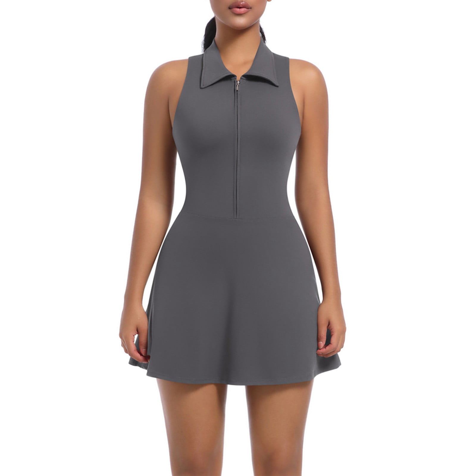 Ayolanni Crew Neck Dresses for Women Tank Midi Sleeveless Dress Y2K Athletic Slim Fit Tennis Solid Color Sundress S