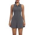 thumbnail image 4 of Kaemgyyd Womens Zip Front Tennis Dress Collared Bodycon Racer Back Sleeveless Workout Golf Dresses Build in Shorts, 4 of 6