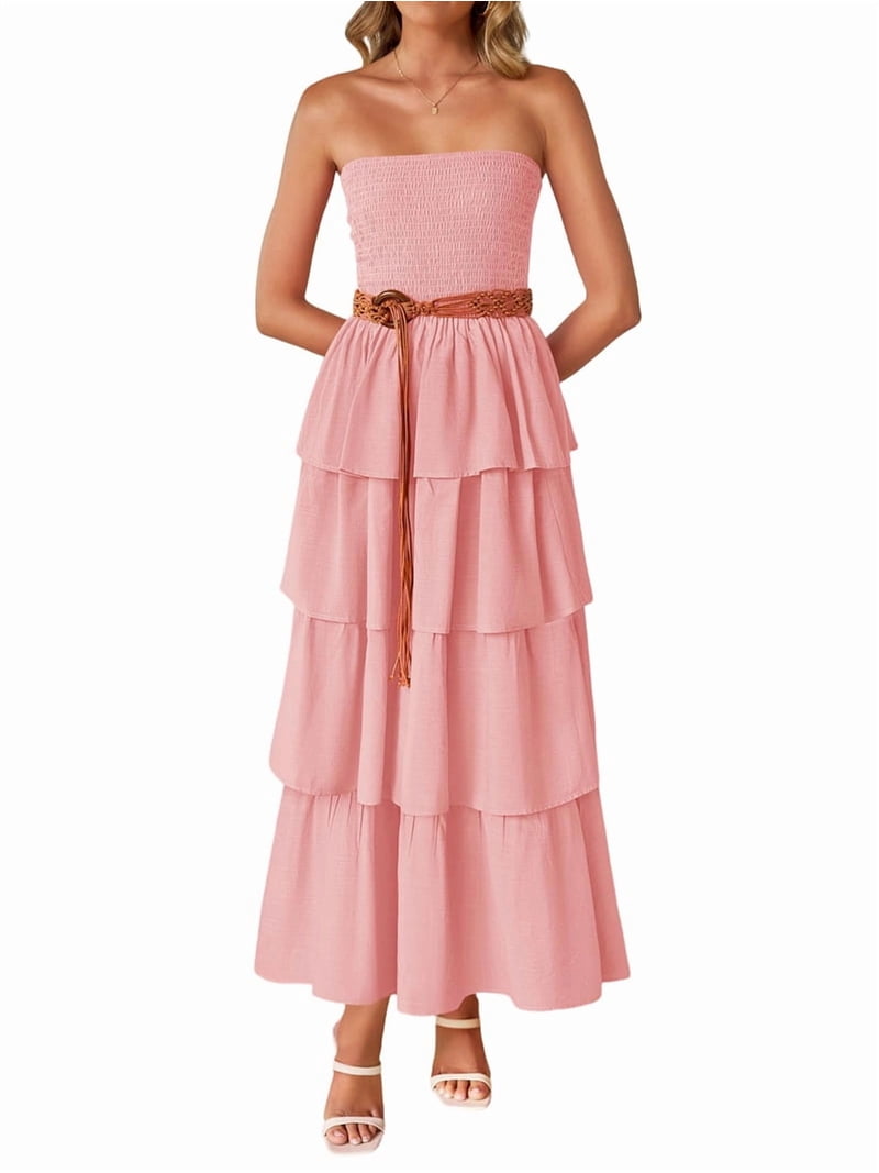 boho pink strapless dress She's Cool Strapless Paisley Maxi Dress Pink Multicolor Size L Boho Summer