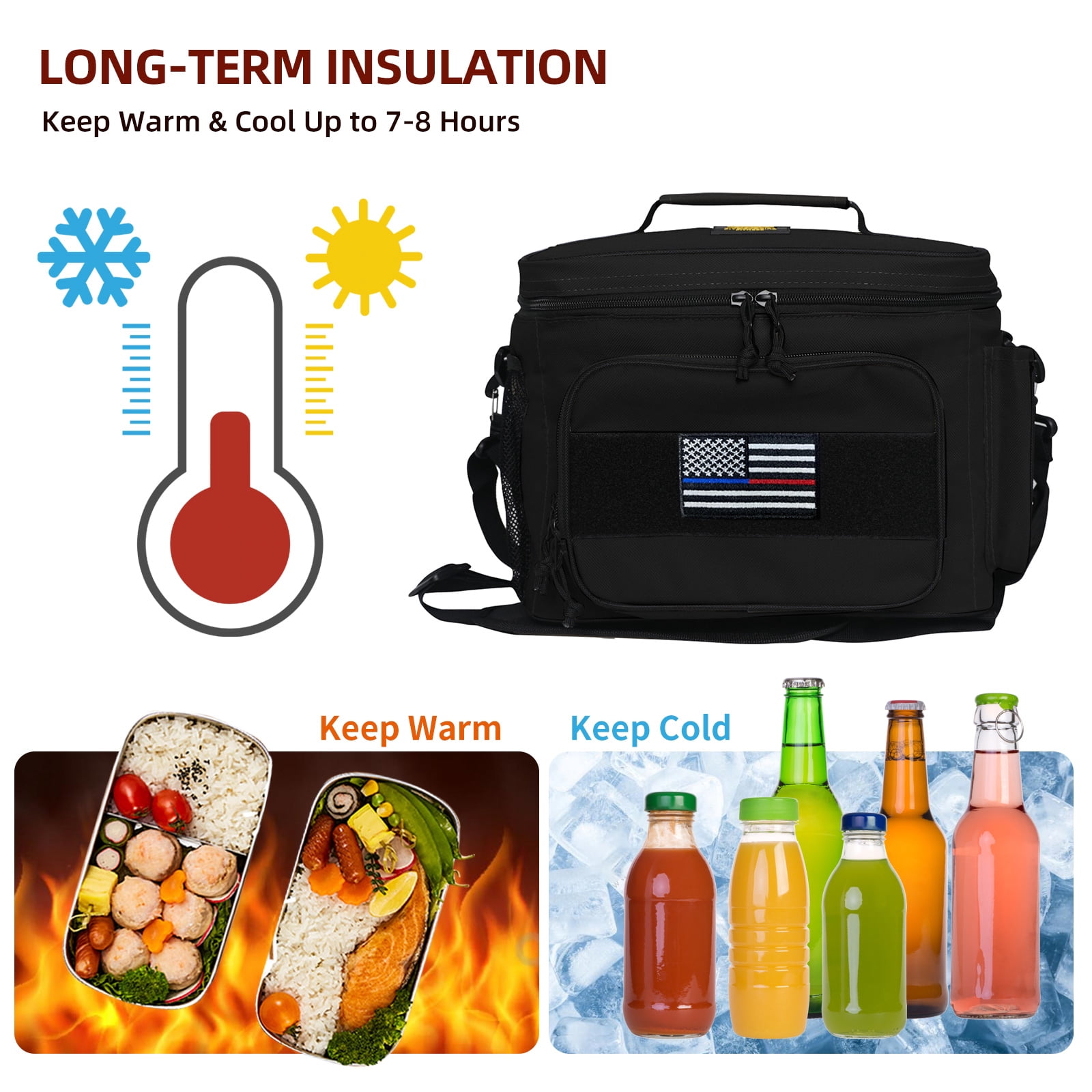 519 Fitness Insulated Lunch Box for Men, Tactical Lunch Bag with 10 Hours Insulation, Large lunch cooler with 1 Ice Pack for Work,Travel,School(Black)