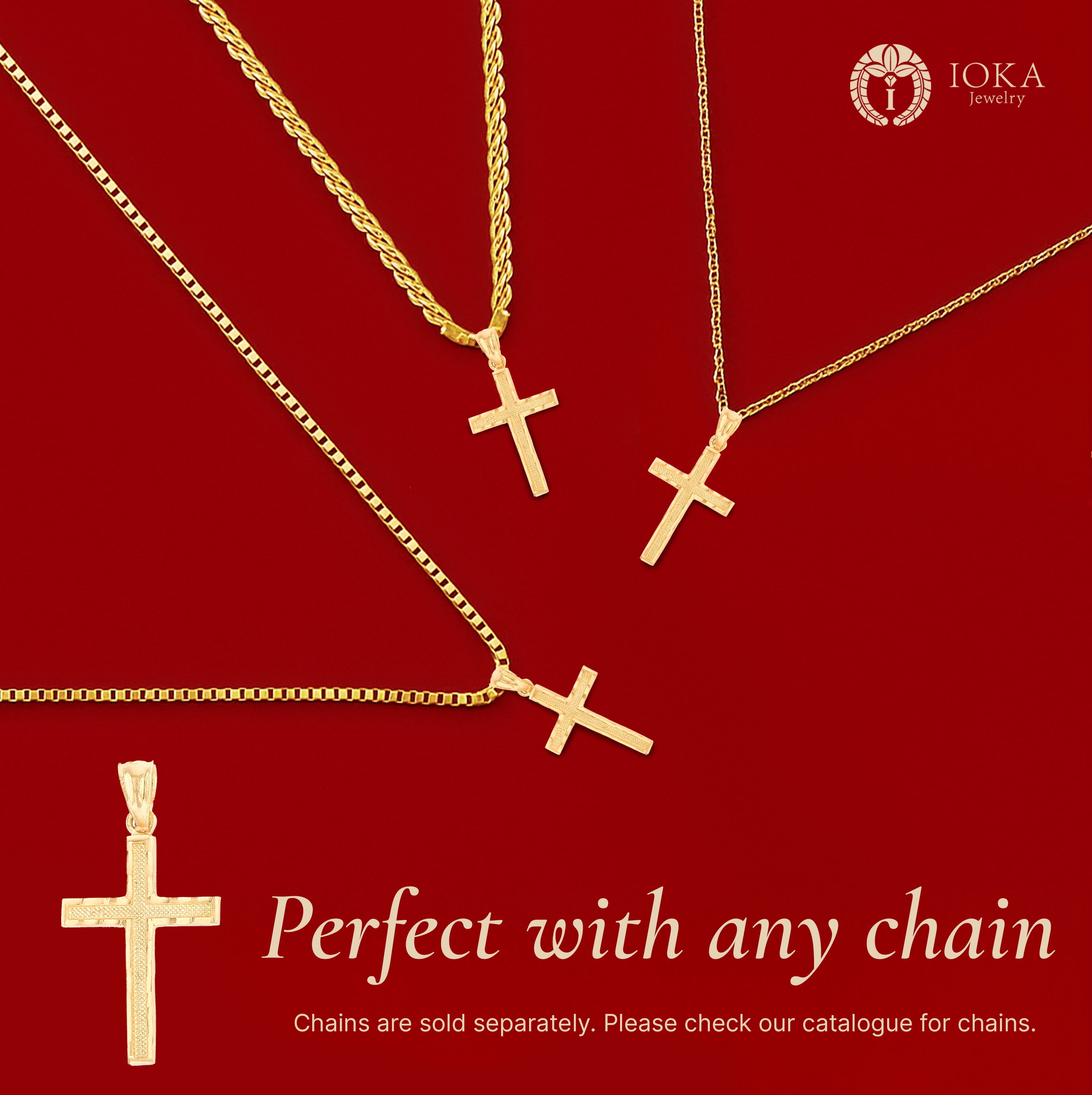 Ioka - 14K Yellow Gold Religious Cross Pendant Charm for Men and Women
