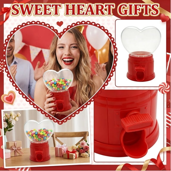 HaCpiu Heart Shaped Candy Dispenser, 5.7" Red Gumball Machine Decor, Perfect for Valentine's Day, Wedding Favors, Birthday Parties, Easter Gifts & Home Decor