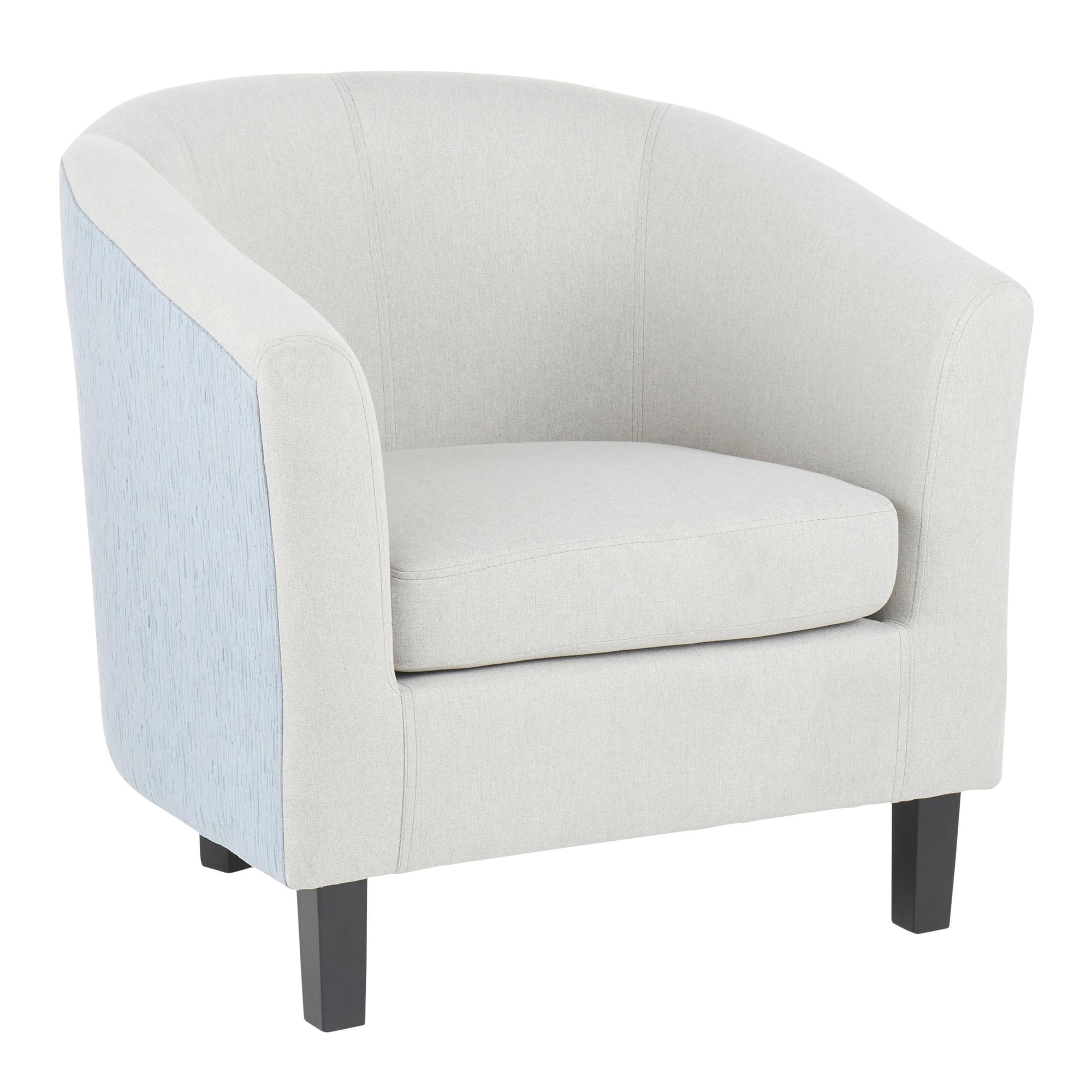 29" Gray and Light Blue Claudia Barrel Chair with Black Wood Legs