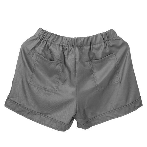 TEHAUX Women's High Waisted Dark Grey Shorts with Wide Waistband, Comfortable Polyester Casual Outfit, Size L