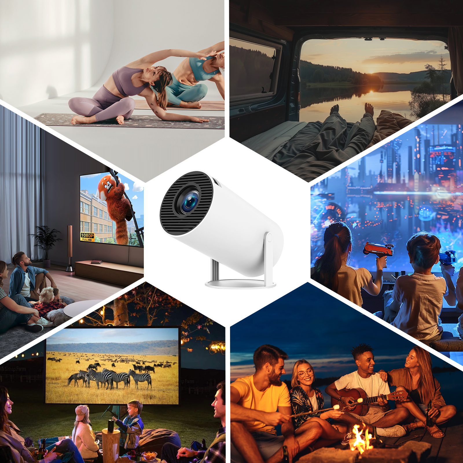 Mini Projector with WiFi 6 & Bluetooth 5.4, Portable Projectors with Air Mouse, 40-200"Smart Outdoor Movie Projector 4K 1080P Support, 180° Rotatable Home Vedio Projector Supports HDMI/USB/Smartphone