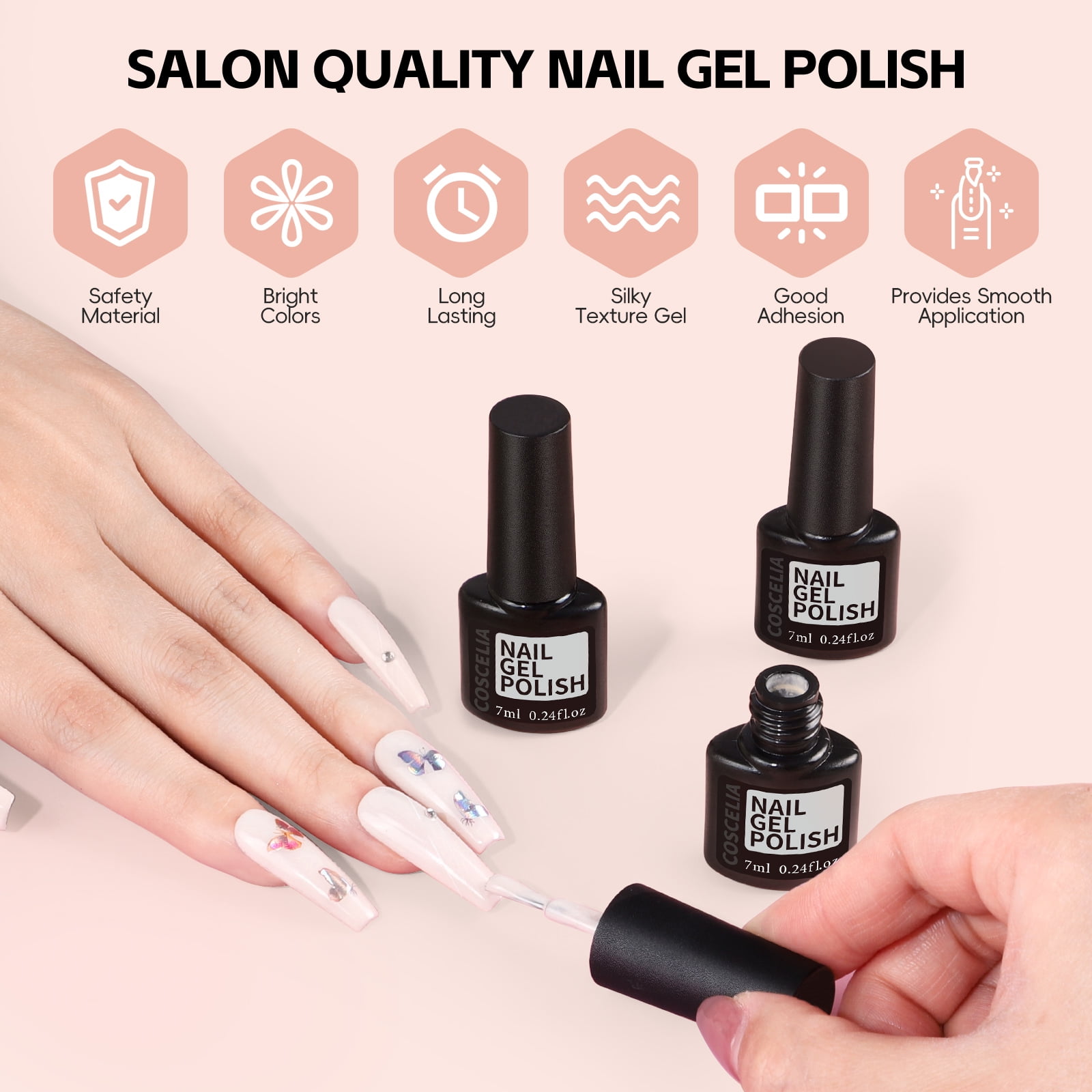 Coscelia 40PC Gel Nail Polish Set Pink Nude Red Multi Type Top Base Coat Kit Glitter 35 Colors Gel Polish Set Nail Art DIY at Home Gift for Women