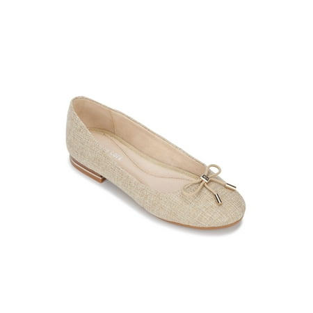 

KENNETH COLE Womens Beige Bow Accent Comfort Balance Ballet Round Toe Block Heel Slip On Ballet Flats 8.5 M
