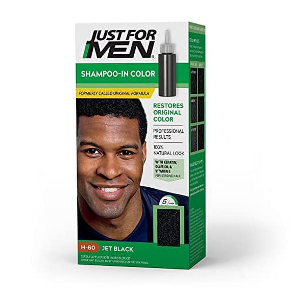 Just For Men Shampoo-In Color, Mens Hair Dye with Vitamin E for Stronger Hair - Jet Black, H-60