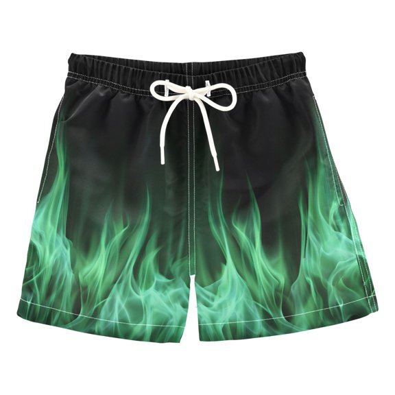 joogoo Boy Swim Trunks Green Flames Bathing Beach Board Shorts Medium