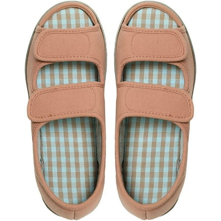 

PIKADINGNIS Women Open Toe Slippers Cotton Adjustable Wrap Memory Foam Anti-Slip House Slides Breathable Indoor Outdoor Shoes