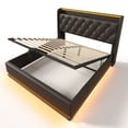 thumbnail image 3 of Bellemave Queen Size PU Leather Upholstered Platform Bed with Hydraulic Storage System and Button Tufted Headboard Storage Bed Frame with 360° LED Lights and Charging Station (Queen, Black), 3 of 10