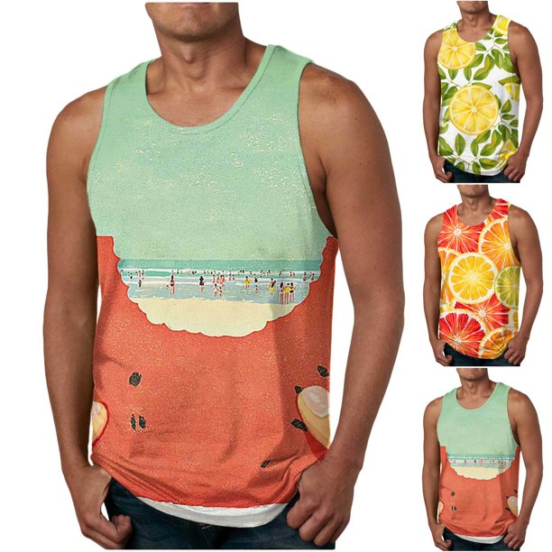 symoid Tank Tops for Men Big and Tall Casual Summer Beach Hawaiian Red