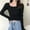#139-Black, variant on Women's Off-Shoulder Ruffle Top, Slim Fit Cropped, Knit Long Sleeve for Casual Daily Wear
