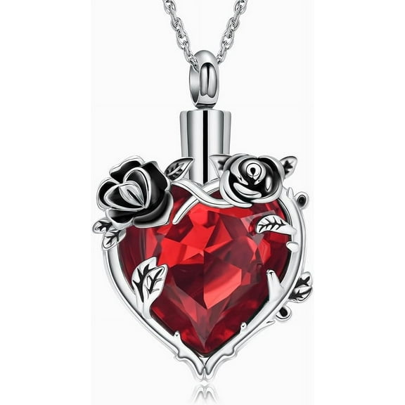 Rose Flower Cremation Urn Necklace for Ashes Cremation Jewelry with Heart Crystal Urn Pendant Heart Urn Necklaces for Ashes Memorial Gift