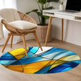 thumbnail image 5 of 3ft Washable Round Rug, Abstract Art Non-Slip Circle Area Rug for Bedroom Bedside, Blue Yellow Gradient Wavy Lines Geometric Modern Soft Indoor Floor Mat for Home Decor, 5 of 9