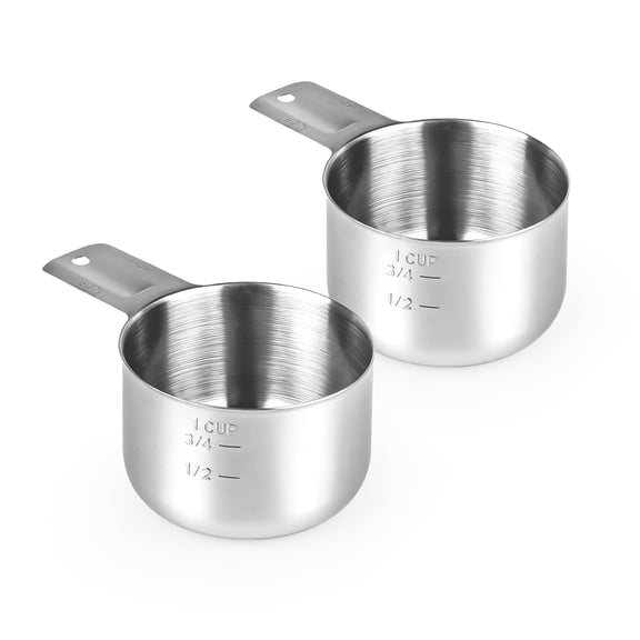 Sekonow 2 Pack 1 Cup Stainless Steel Measuring Cups, Metal Measure Scoop for Kitchen Wet and Dry Ingredients, 240ml/8oz