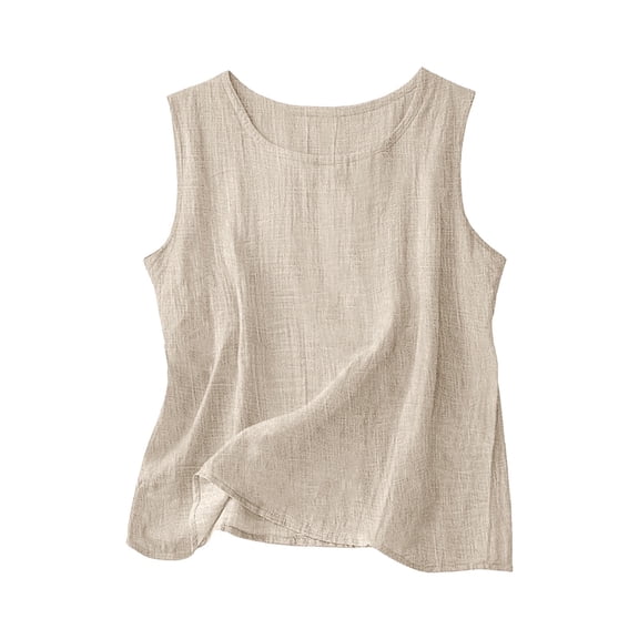 Gswybco Summer Linen Tank Top for Women Cute Cropped Tops Plus Size Cami Sweatshirts Crew Neck Camisole Blouses Sleeveless Going Out Tops
