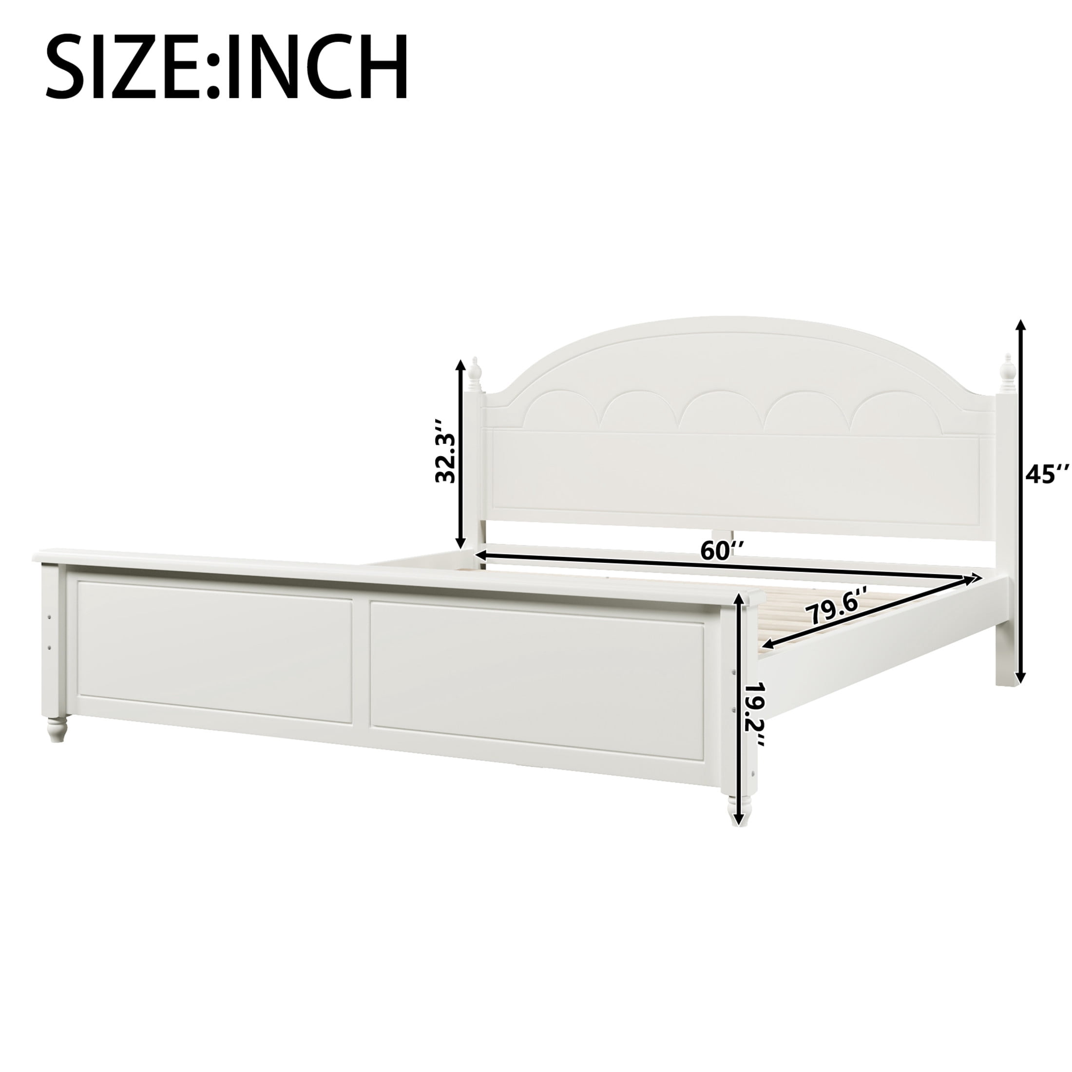 Noble House Alver Queen Size Wooden Bed Frame with Classic Arched Headboard, Modern Timeless Design, White