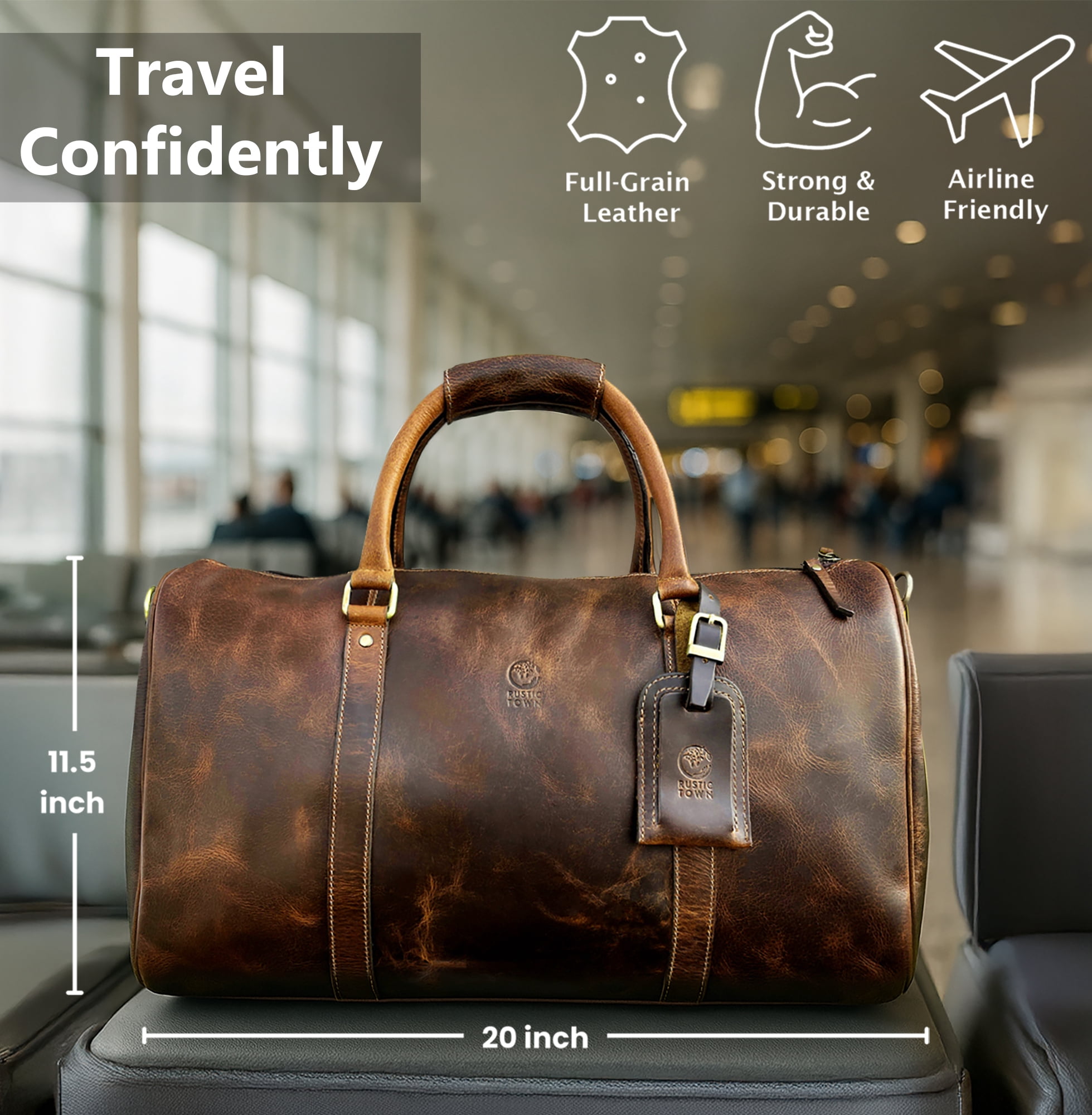 Leather Duffle Bag for Men Travel Gym Sports Carry on Luggage Duffel Bag Overnight Weekender Gift by Rustic Town