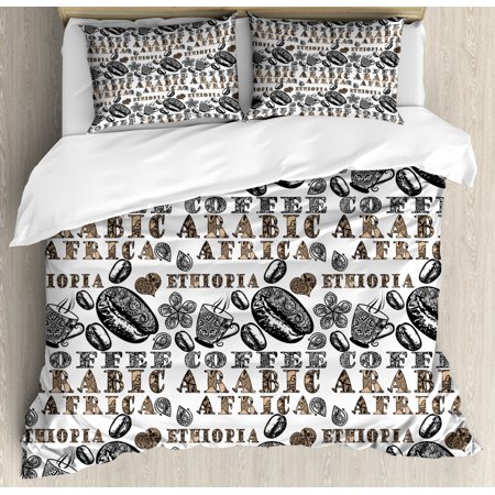 Modern Duvet Cover Set Coffee Beans With Ethnic Ornamental Words